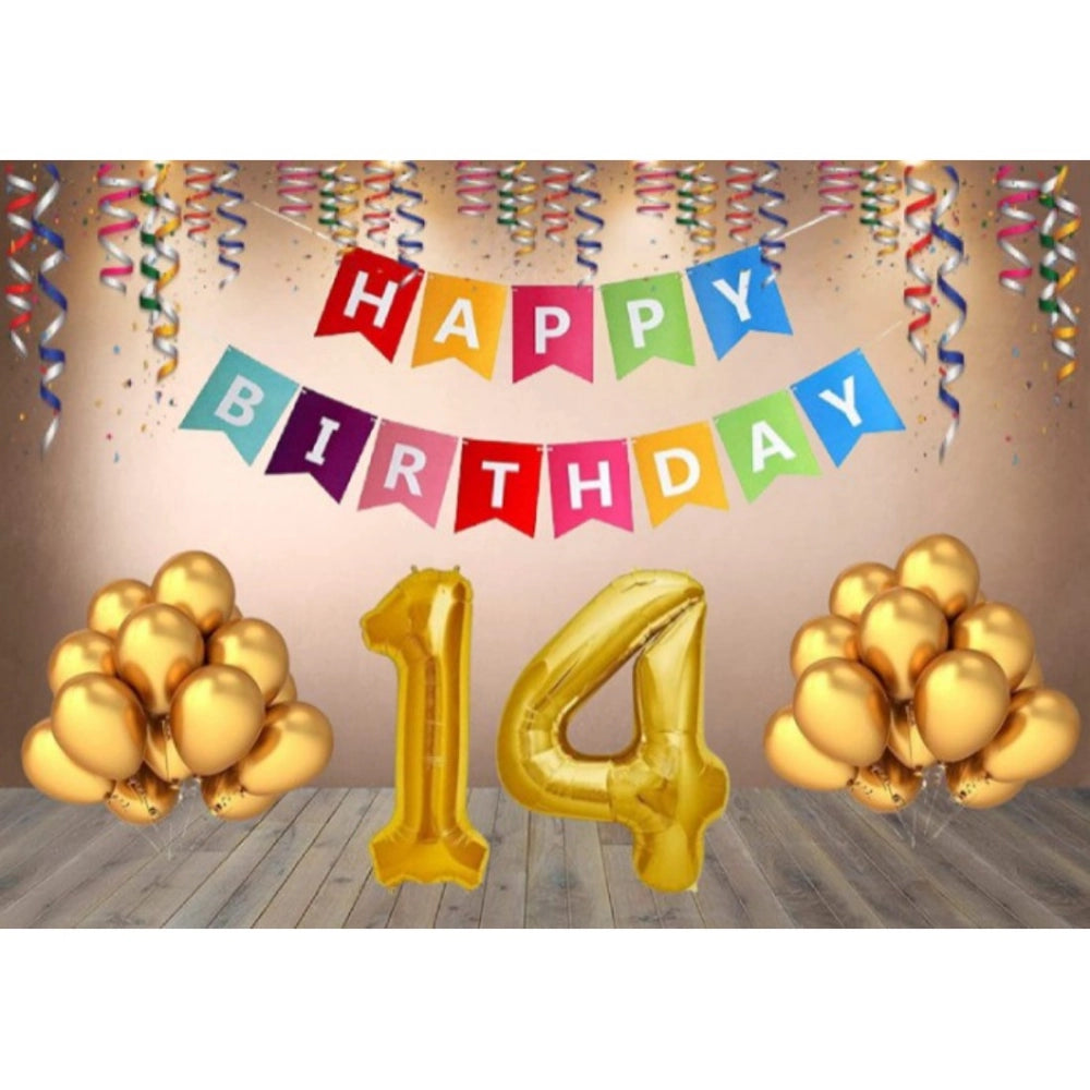 Generic 14Th Happy Birthday Decoration Combo With Multi Color Banner (Multicolor) Main image