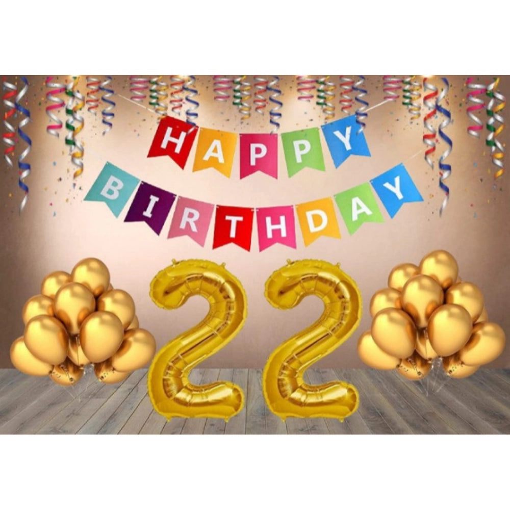 Generic 22Nd Happy Birthday Decoration Combo With Multi Color Banner (Golden) Main image