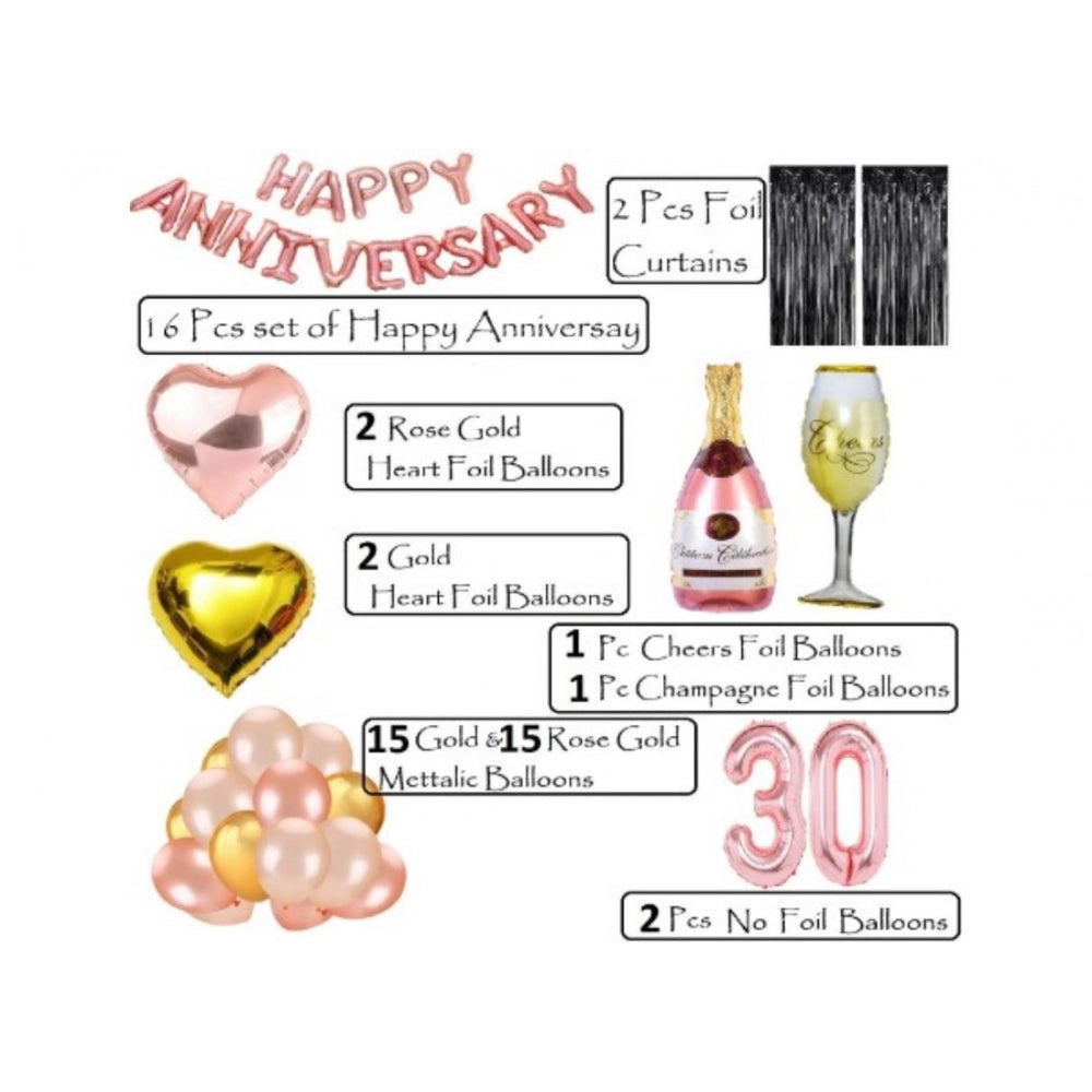 Generic 30Th Anniversary Rose Gold Foil Balloons With Happy Decoration Items Set (Rose Gold) Secondary image