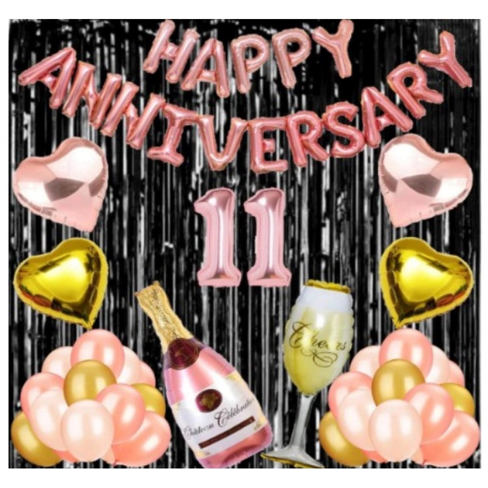 Generic 11Th Anniversary Rose Gold Foil Balloons With Happy Decoration Items Set (Rose Gold) Main image