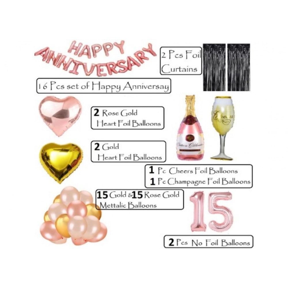 Generic 15Th Anniversary Rose Gold Foil Balloons With Happy Decoration Items Set (Rose Gold) Secondary image