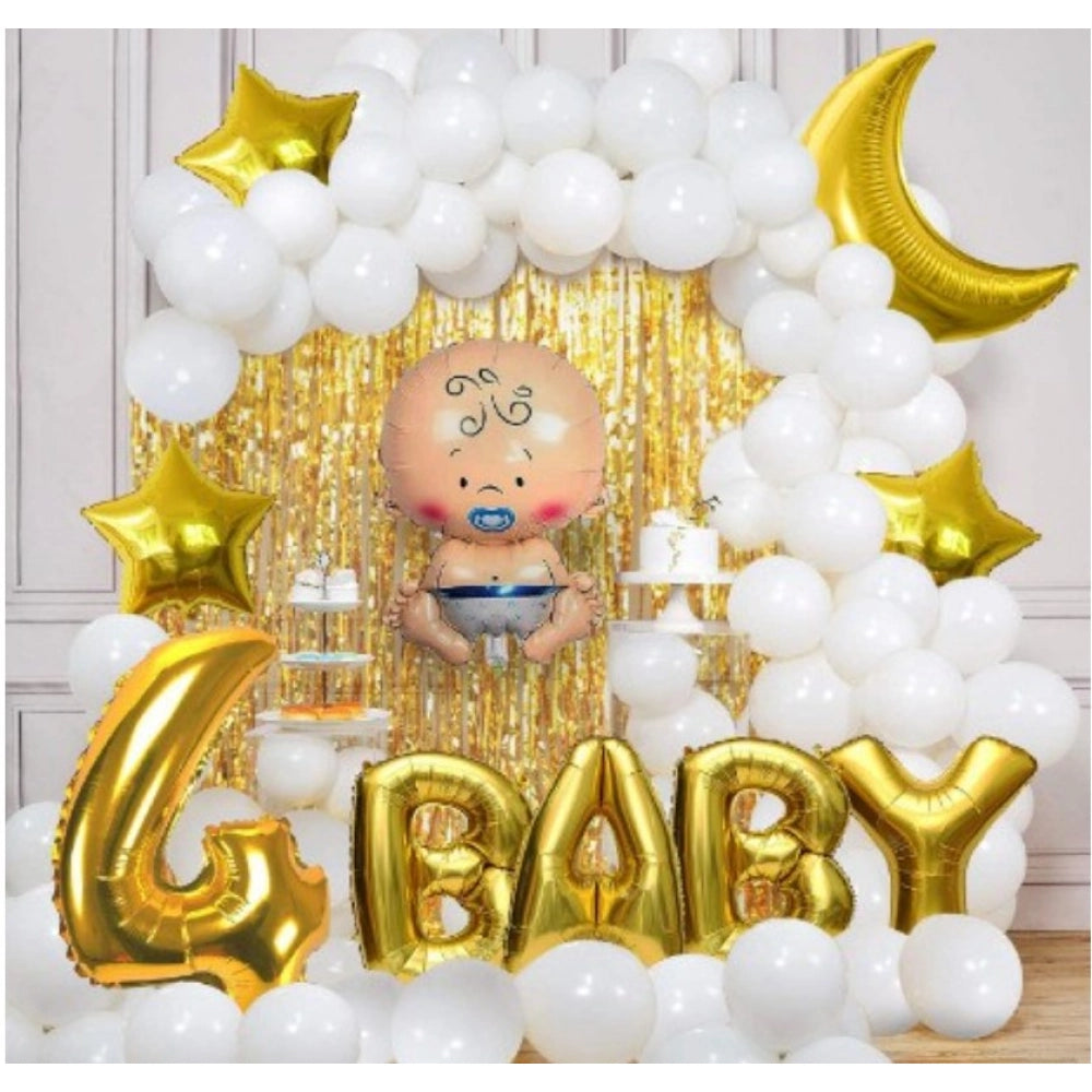 Generic 4Th Birthday Decoration Combo Of No 4 Balloons, Foil And Metallic Balloons (Golden) Main image