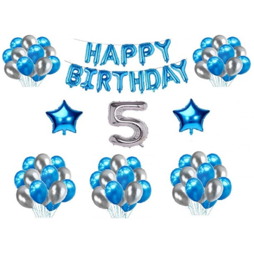 Generic 5Th Happy Birthday Decoration Combo With Foil And Star Balloons (Blue, Silver) Main image