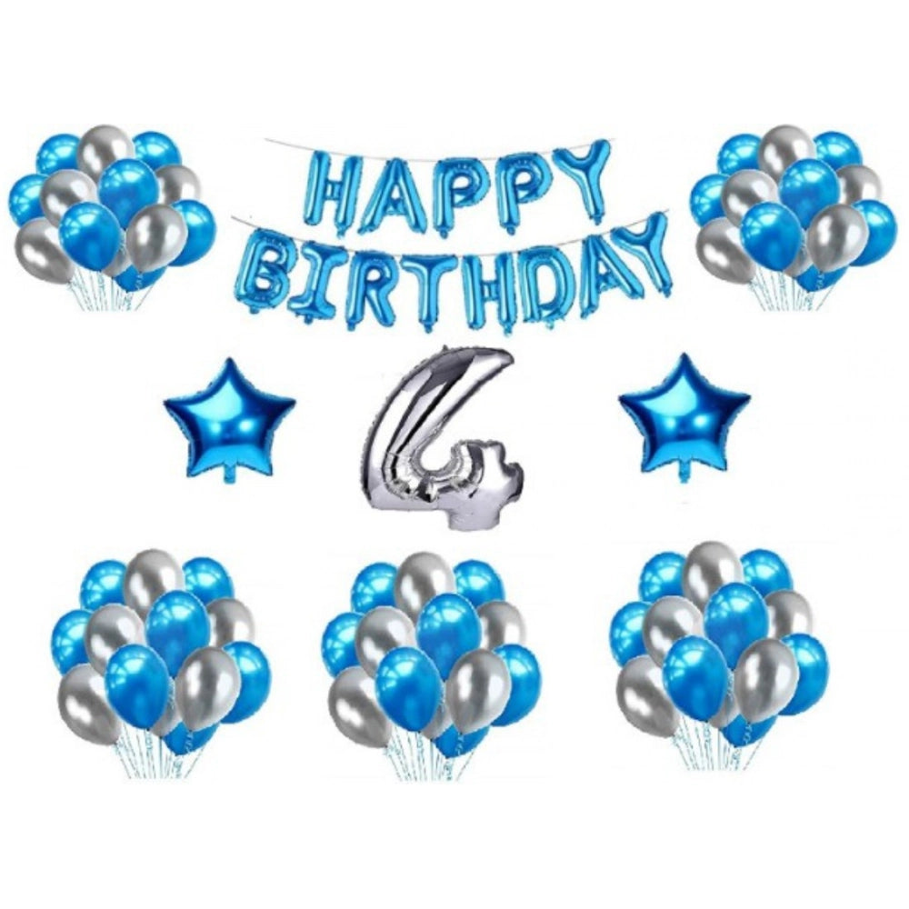 Generic 4Th Happy Birthday Decoration Combo With Foil And Star Balloons (Blue, Silver) Main image