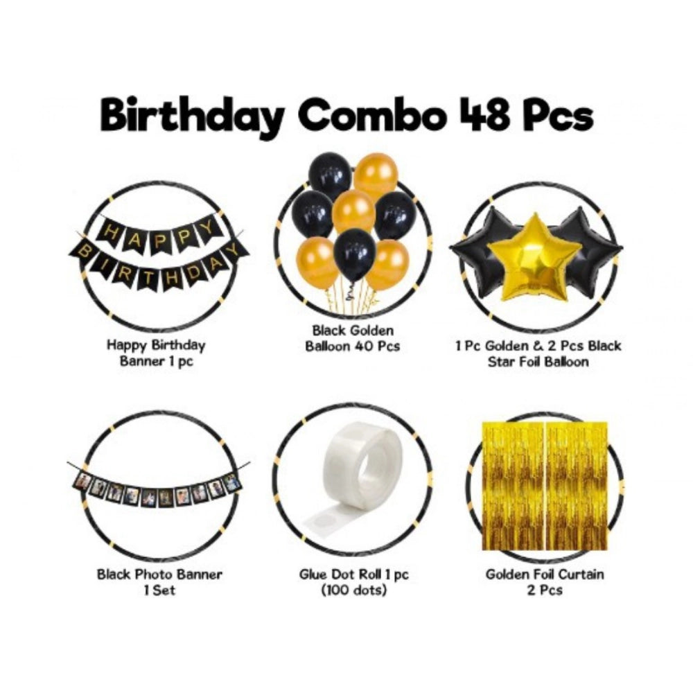 Generic Happy Birthday Decoration Combo Of Curtain And Metallic And Foil Balloons (Multicolor) Secondary image