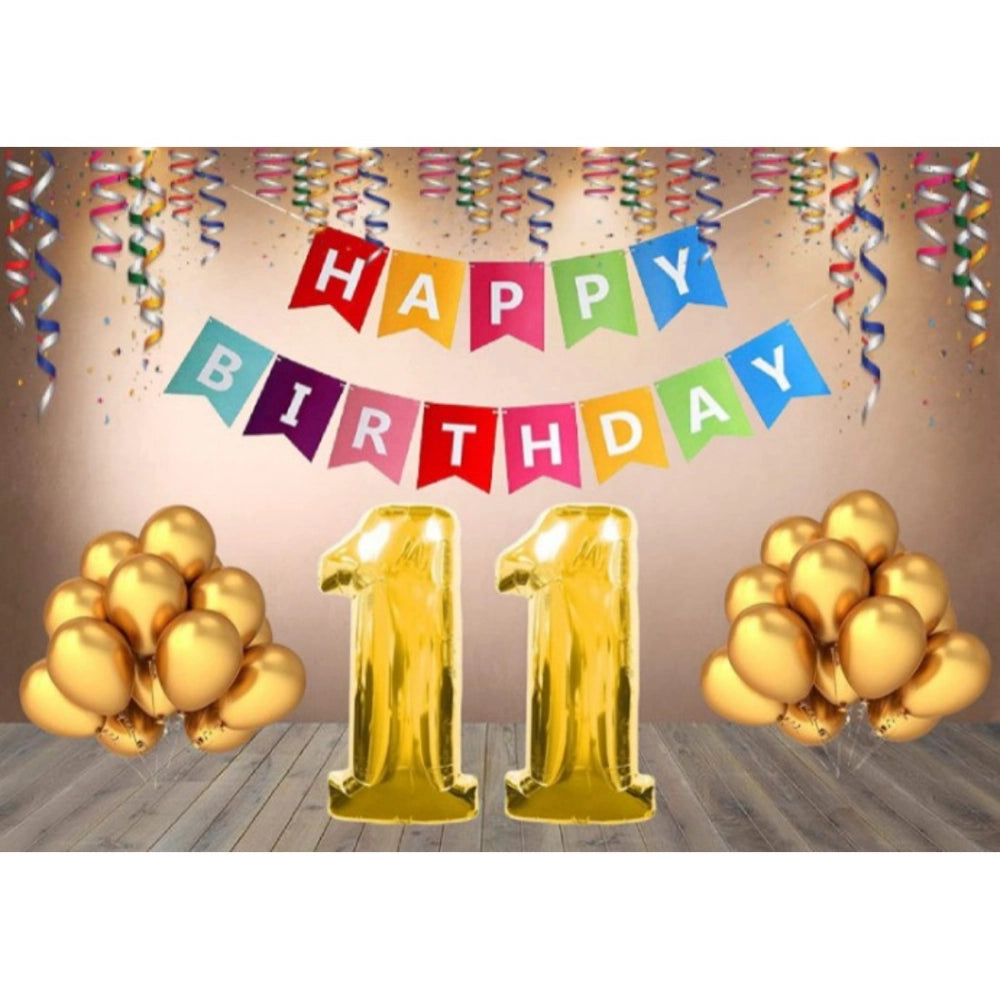 Generic 11Th Happy Birthday Decoration Combo With Multi Color Banner (Multicolor) Main image