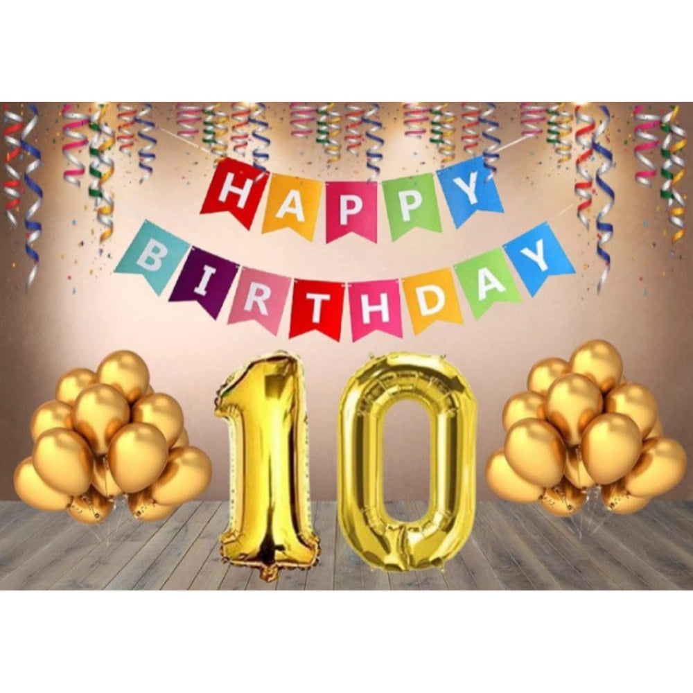 Generic 10Th Happy Birthday Decoration Combo With Multi Color Banner (Multicolor) Main image