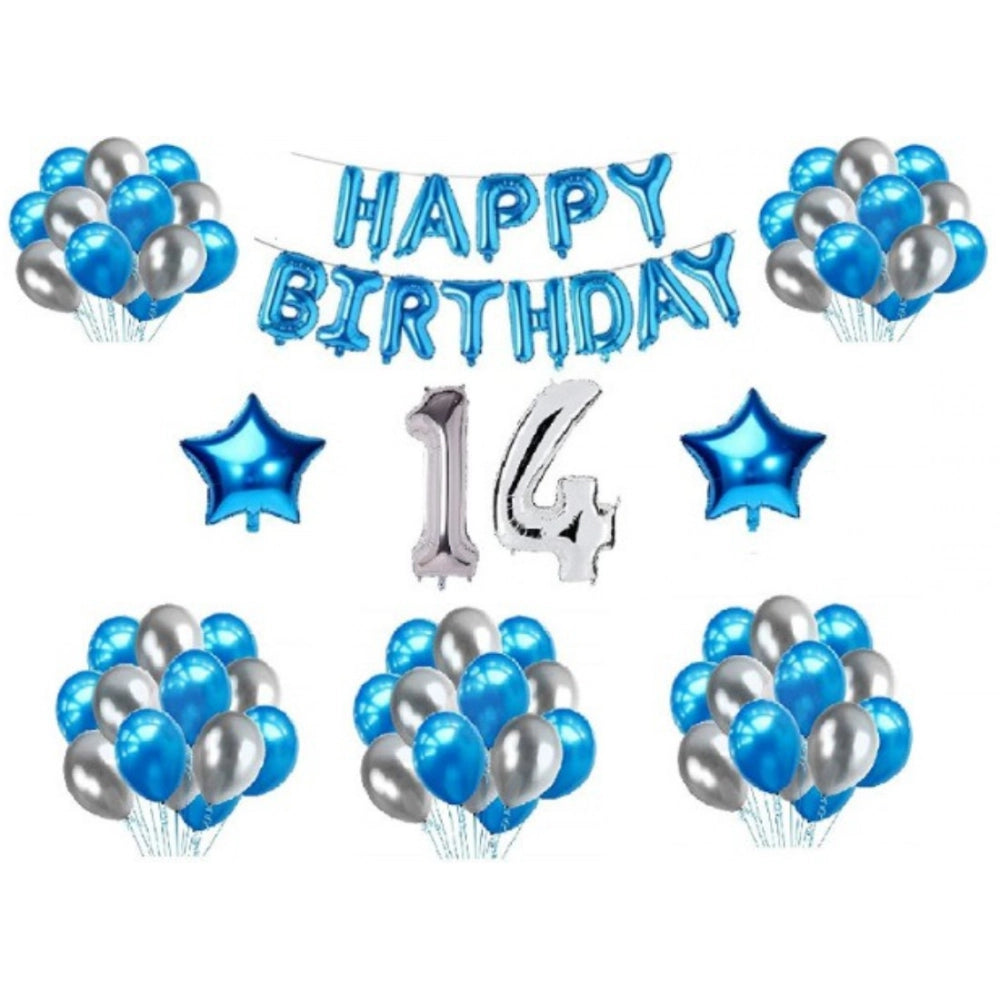Generic 14Th Happy Birthday Decoration Combo With Foil And Star Balloons (Blue, Silver) Main image