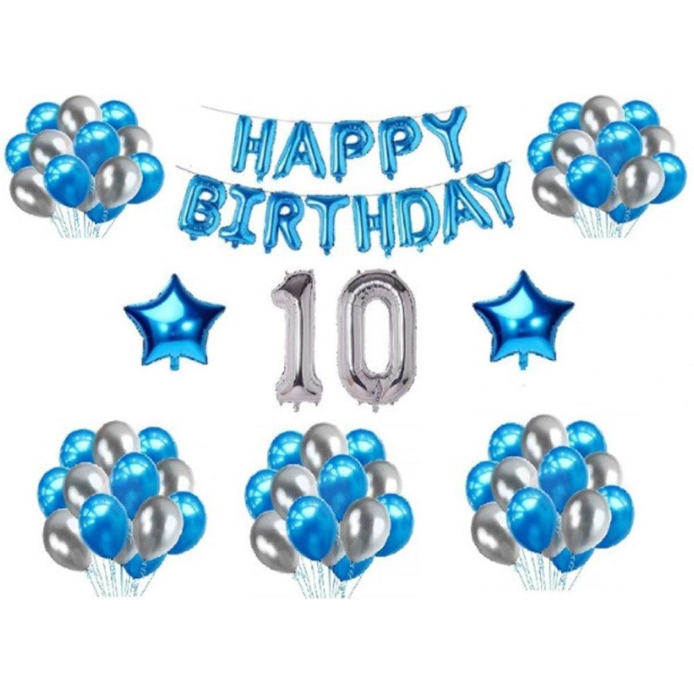 Generic 10Th Happy Birthday Decoration Combo With Foil And Star Balloons (Blue, Silver) Main image