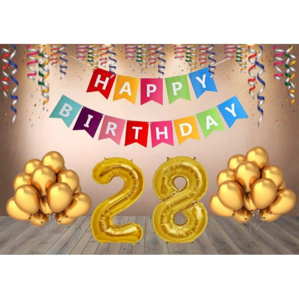 Generic 28Th Happy Birthday Decoration Combo With Multi Color Banner (Golden) Main image