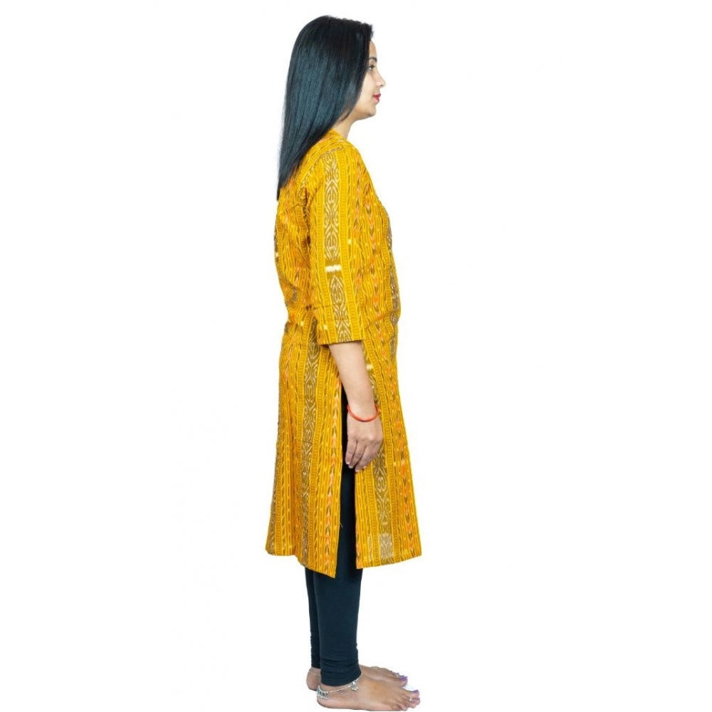 Generic Women's Sambalpuri Certified Handloom Pure Cotton Straight Kurti (Yellow) Secondary image