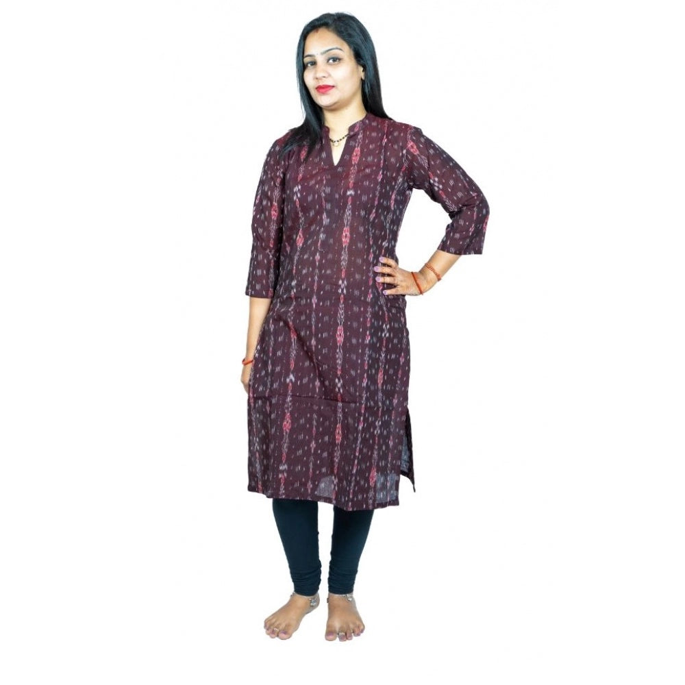 Generic Women's Sambalpuri Certified Handloom Pure Cotton Straight Kurti (Brown) Secondary image