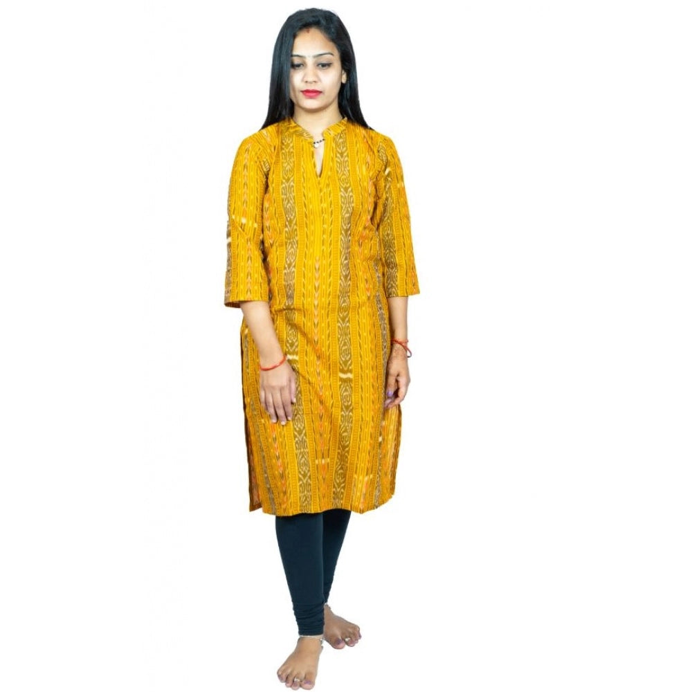 Generic Women's Sambalpuri Certified Handloom Pure Cotton Straight Kurti (Yellow) Main image