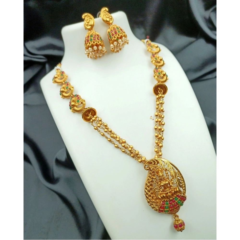 Generic Women's Traditional Temple Necklace and Earrings Set in Gold (Multi Color, Free Size) Main image