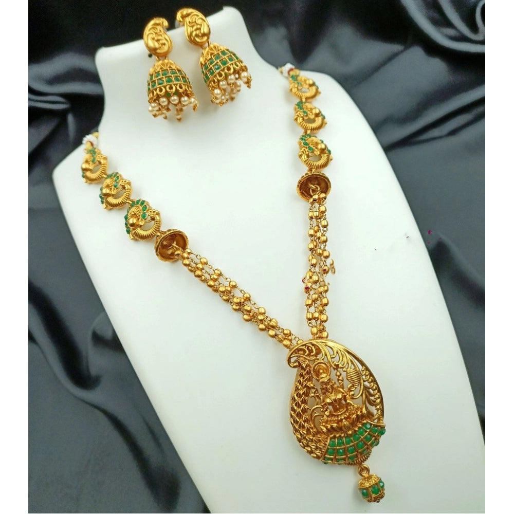 Generic Women's Traditional Temple Necklace and Earrings Set in Gold (Green, Free Size) Main image