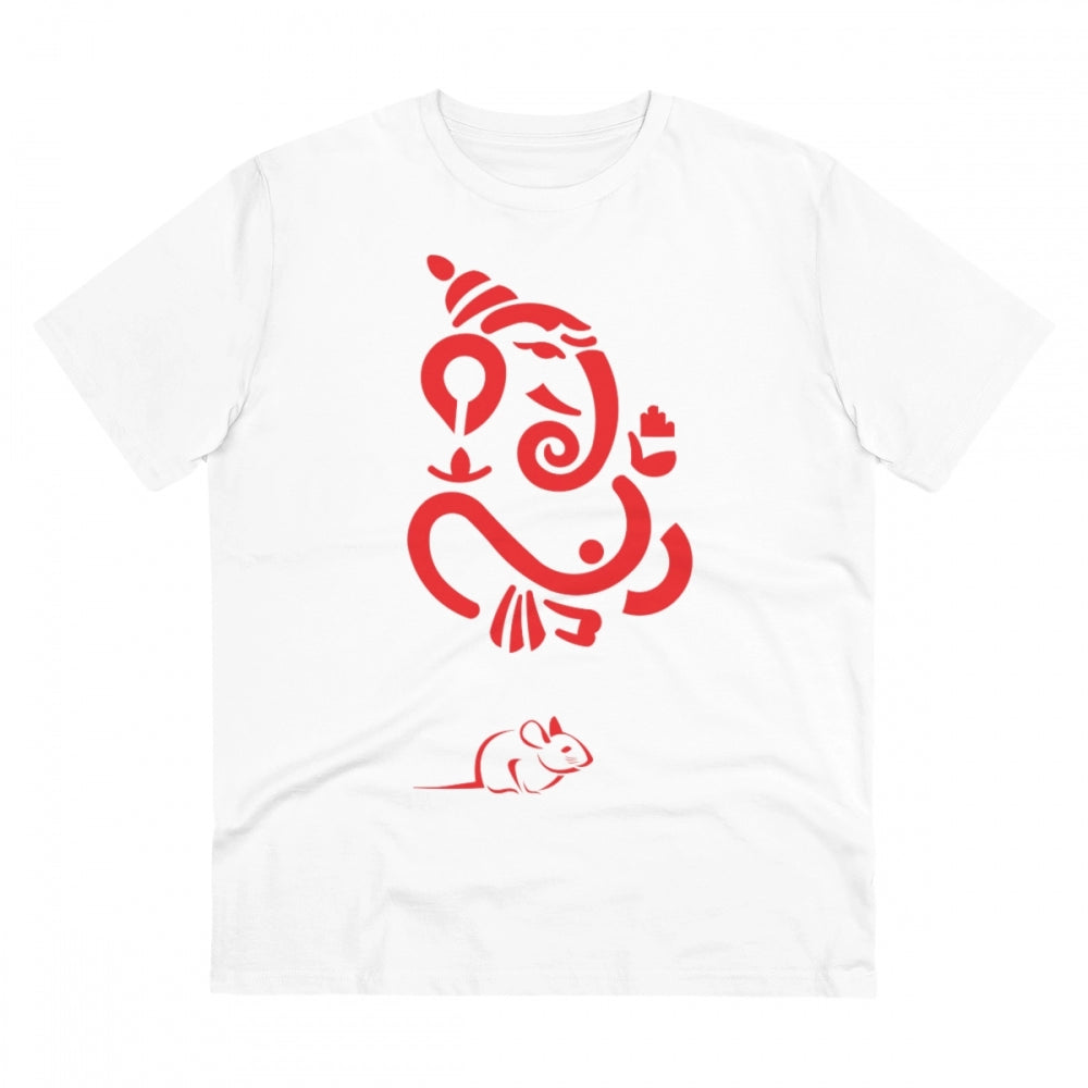 Generic Men's PC Cotton Ganesh Printed T Shirt (Color: White, Thread Count: 180GSM) Main image