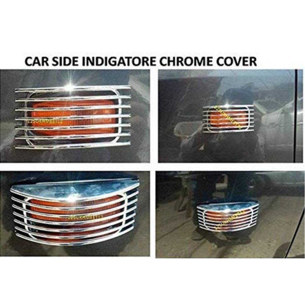 Generic Set Of 2 Stylish Car Side Lamp/Indicator Rim Sticker Grill/Jali Type Chrome Finishing Silver Cover Auto Car Exterior Accessories (Multicolor) Secondary image