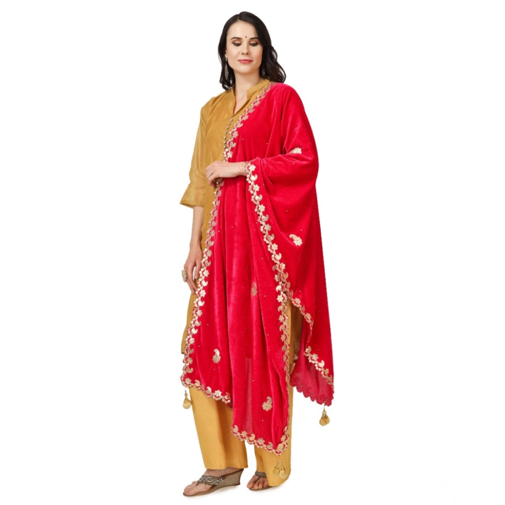 Generic Women's Velvet Gotta Patti Dupatta (Pink, Length: 2.25 to 2.50 Mtr) Secondary image