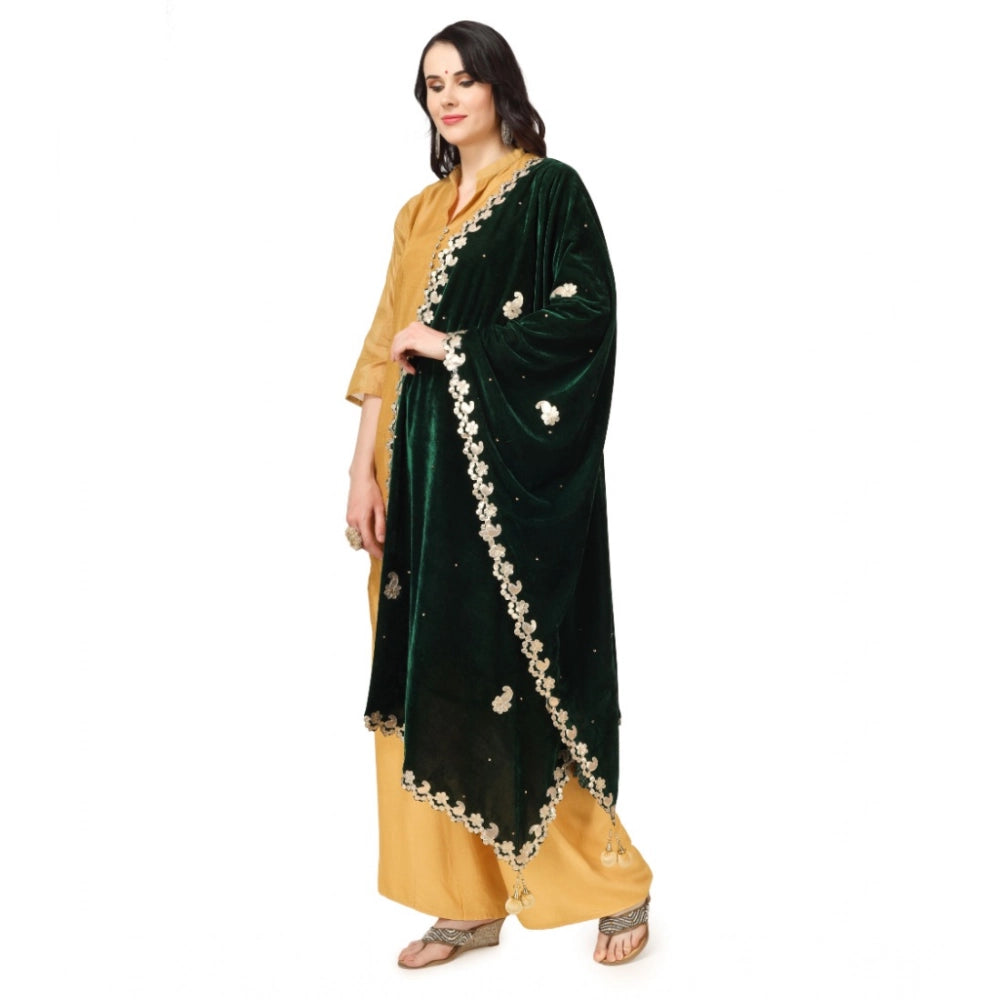 Generic Women's Velvet Gotta Patti Dupatta (Green, Length: 2.25 to 2.50 Mtr) Secondary image