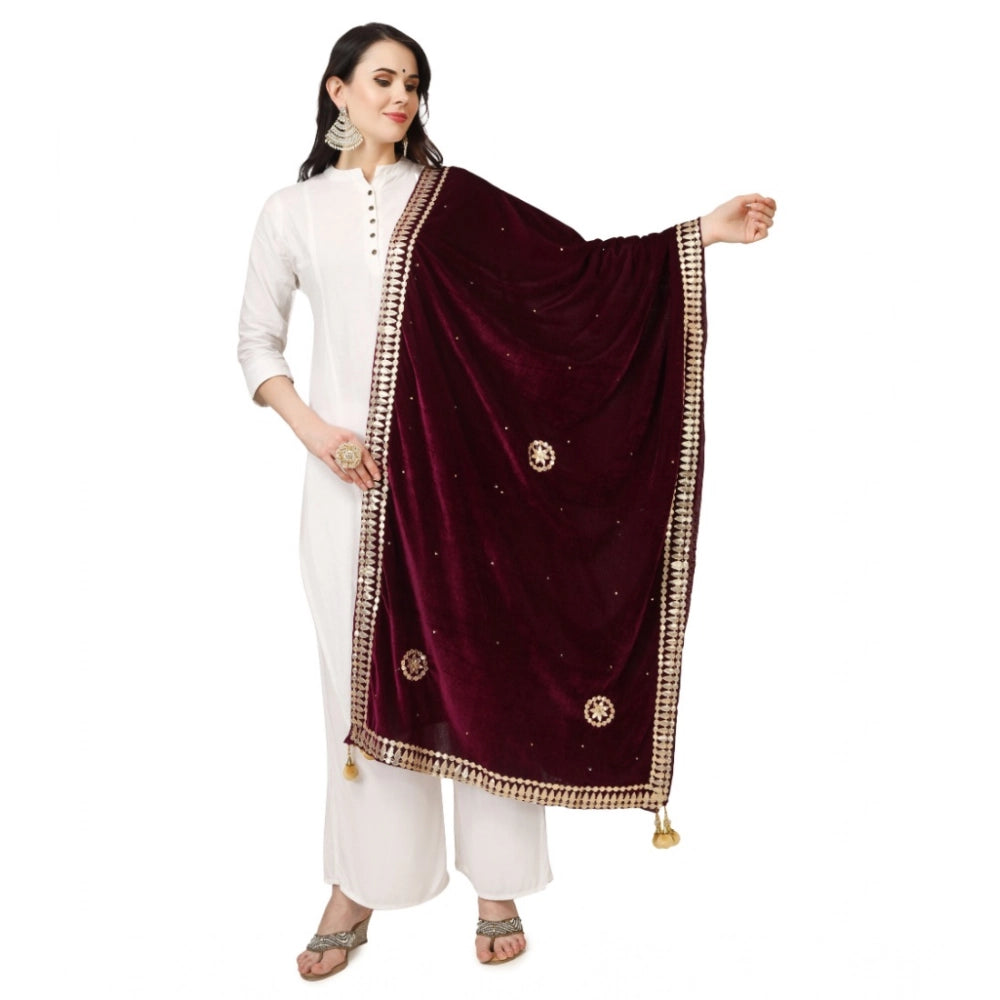 Generic Women's Velvet Gotta Patti Dupatta (Purple, Length: 2.25 to 2.50 Mtr) Main image