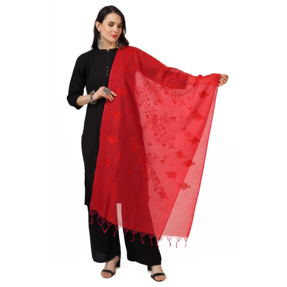 Generic Women's Cotton Embroidered Dupatta (Red, Length: 2.25 to 2.50 Mtr) Main image