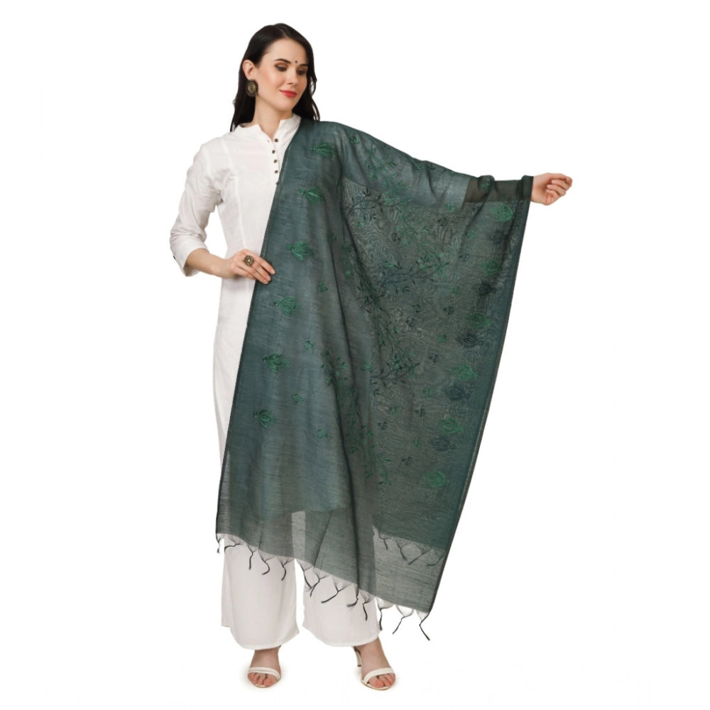 Generic Women's Cotton Embroidered Dupatta (Green, Length: 2.25 to 2.50 Mtr) Main image