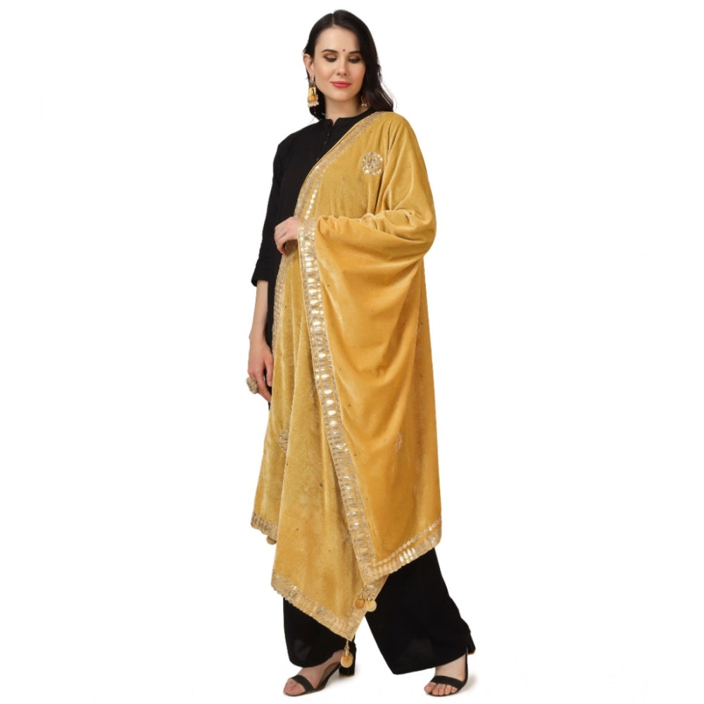 Generic Women's Velvet Gotta Patti Dupatta (Yellow, Length: 2.25 to 2.50 Mtr) Secondary image