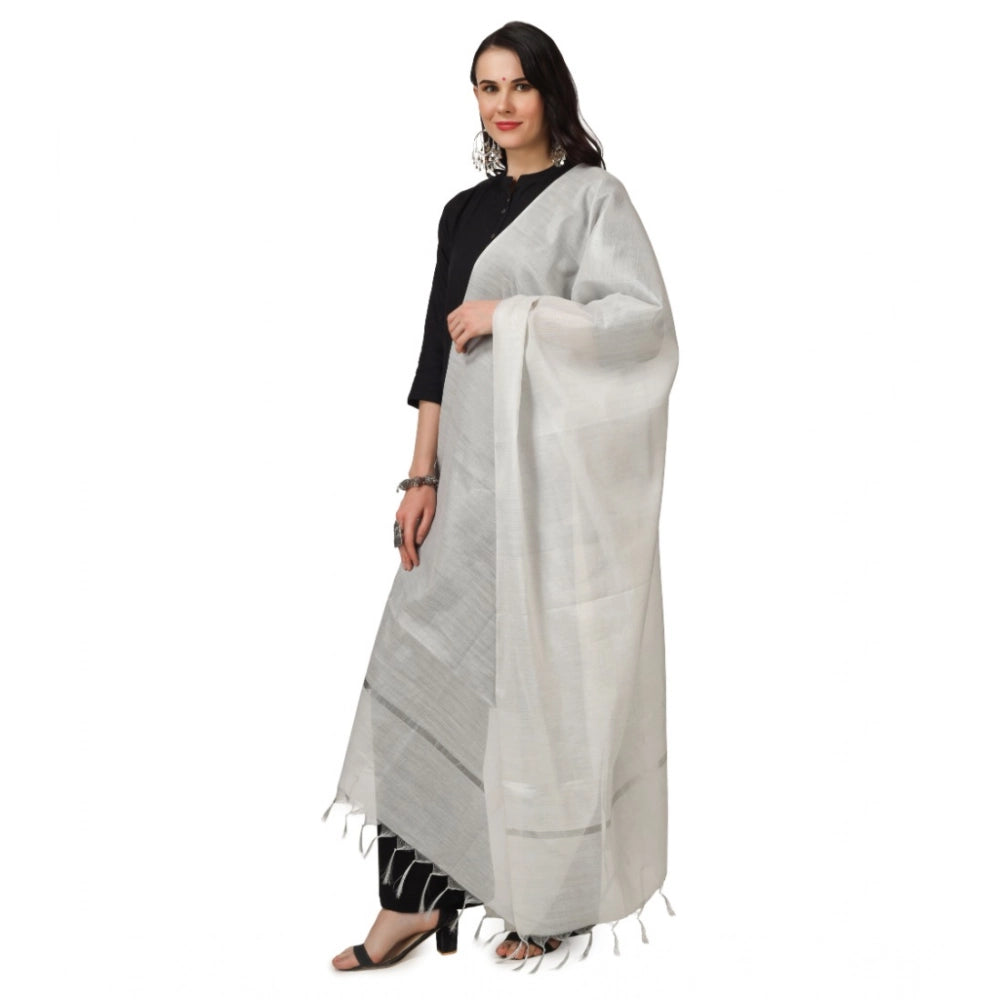Generic Women's Chanderi Solid Dupatta (White, Length: 2.25 to 2.50 Mtr) Secondary image