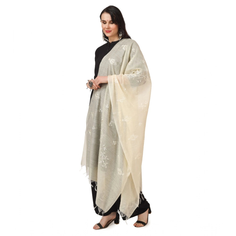 Generic Women's Cotton Embroidered Dupatta (Off-White, Length: 2.25 to 2.50 Mtr) Secondary image