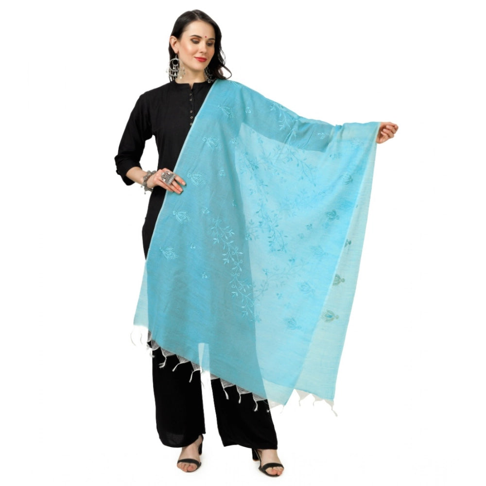 Generic Women's Cotton Embroidered Dupatta (Aqua Blue, Length: 2.25 to 2.50 Mtr) Main image