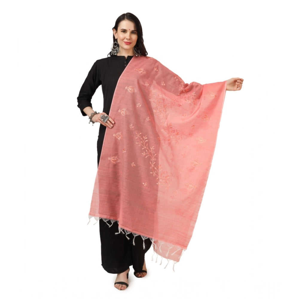 Generic Women's Cotton Embroidered Dupatta (Peach, Length: 2.25 to 2.50 Mtr) Main image