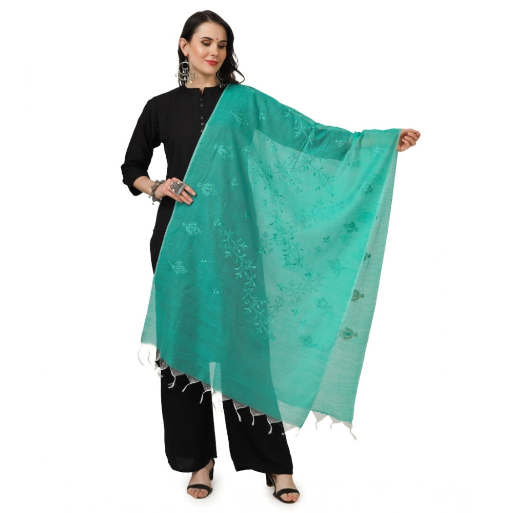 Generic Women's Cotton Embroidered Dupatta (Turquoise, Length: 2.25 to 2.50 Mtr) Main image