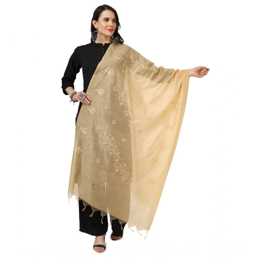 Generic Women's Cotton Embroidered Dupatta (Gold, Length: 2.25 to 2.50 Mtr) Main image