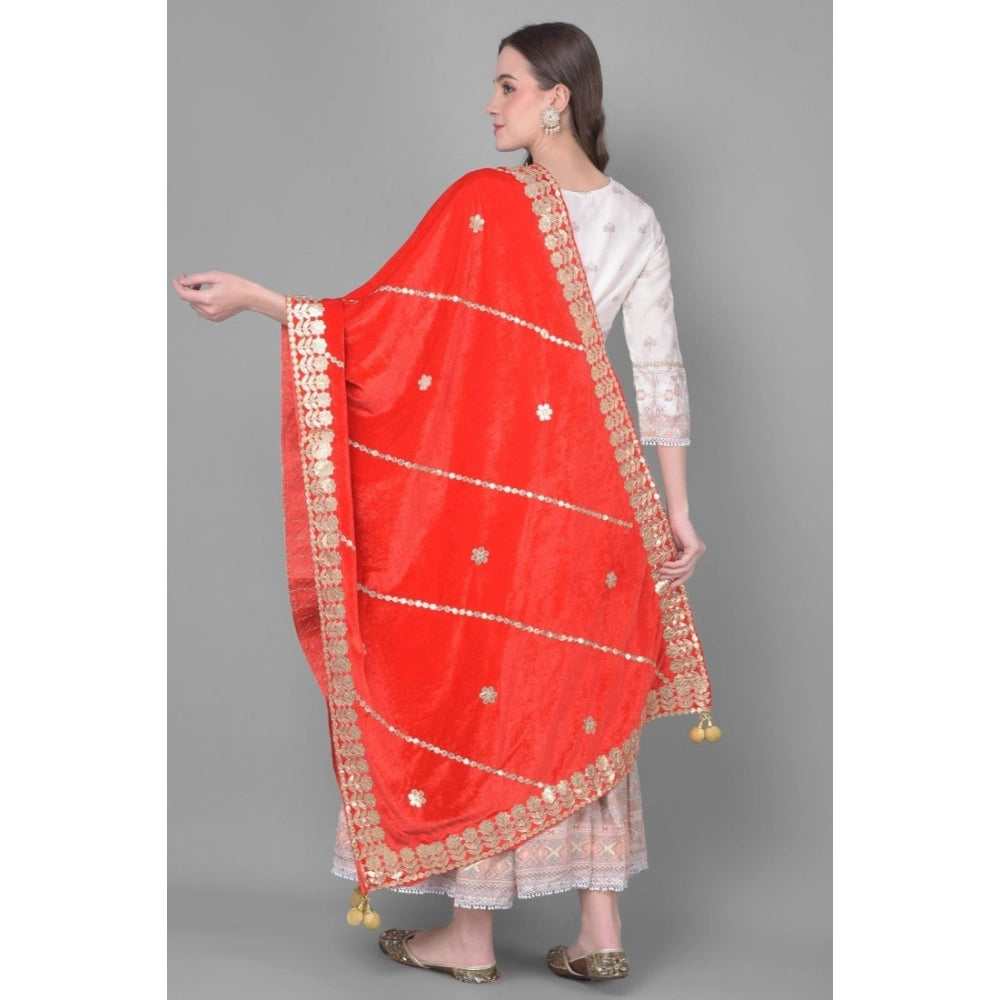 Generic Women's Velvet Gotta Patti Dupatta (Red, Length: 2.25 to 2.50 Mtr) Secondary image
