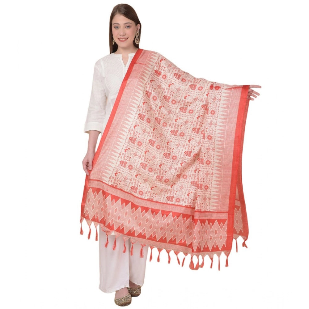 Generic Women's Art Silk Printed Dupatta (Orange, Length: 2.25 to 2.50 Mtr) Main image