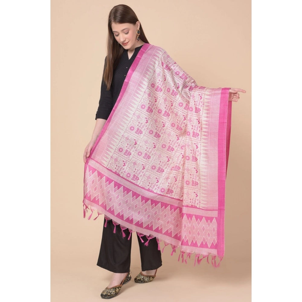 Generic Women's Art Silk Printed Dupatta (Pink, Length: 2.25 to 2.50 Mtr) Secondary image