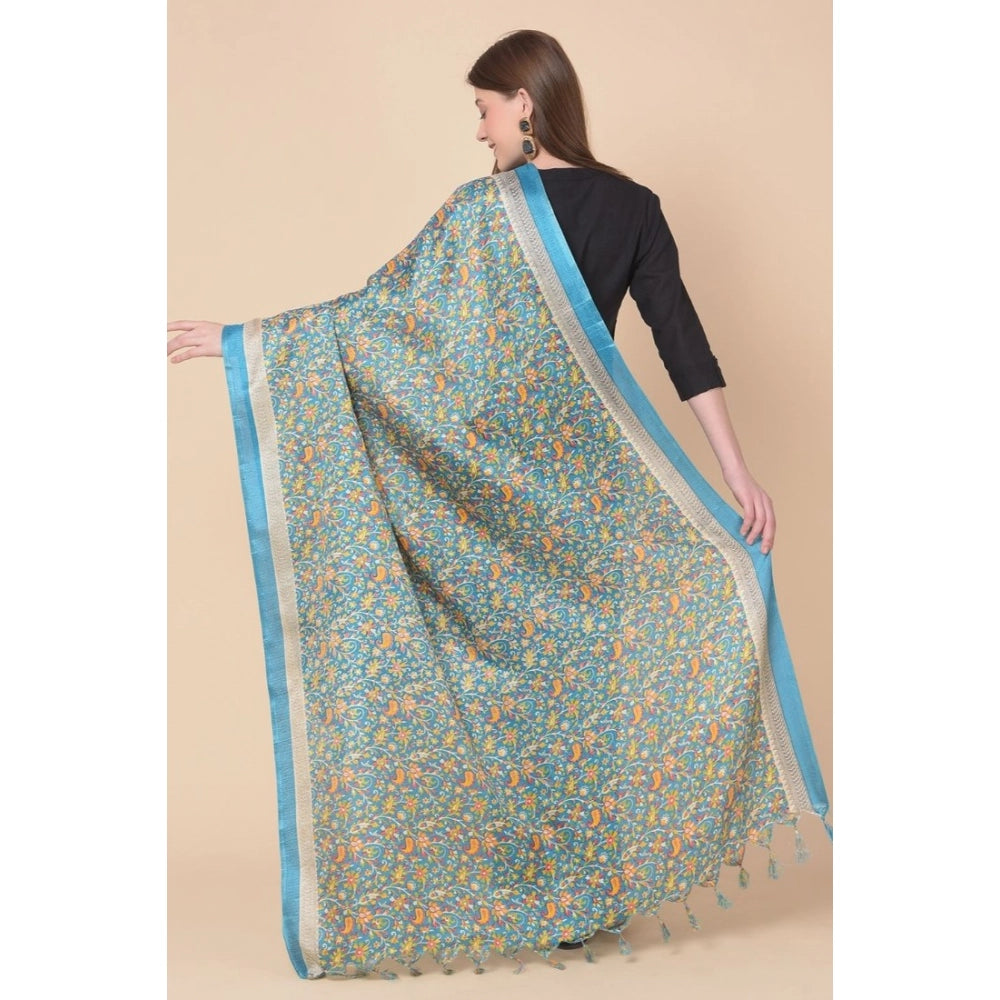 Generic Women's Art Silk Printed Dupatta (Turquoise, Length: 2.25 to 2.50 Mtr) Secondary image