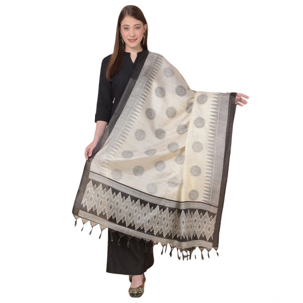 Generic Women's Art Silk Printed Dupatta (Black, Length: 2.25 to 2.50 Mtr) Main image