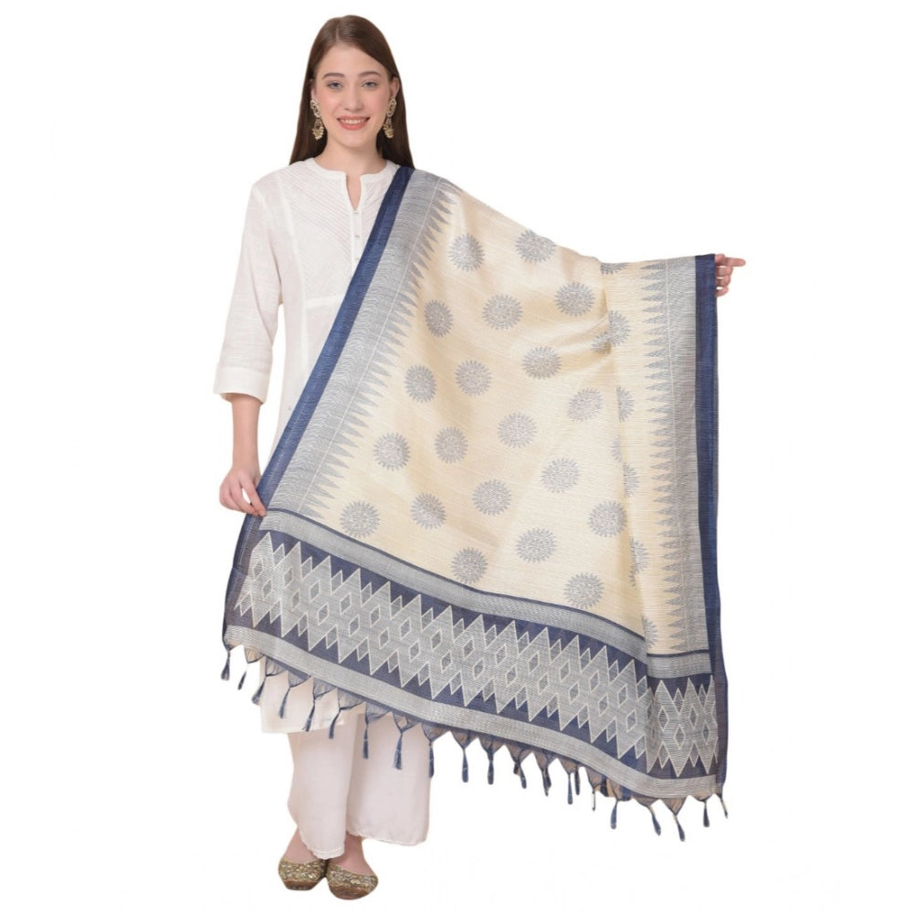 Generic Women's Art Silk Printed Dupatta (Blue, Length: 2.25 to 2.50 Mtr) Main image