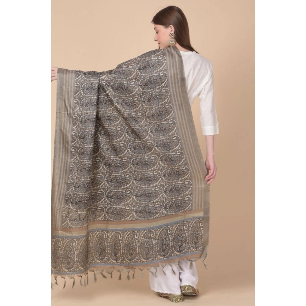 Generic Women's Art Silk Printed Dupatta (Grey, Length: 2.25 to 2.50 Mtr) Secondary image
