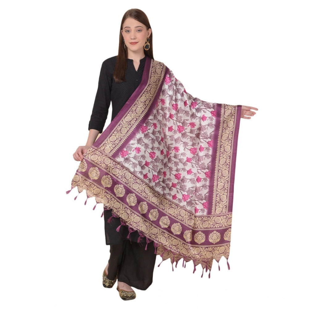 Generic Women's Art Silk Printed Dupatta (Purple, Length: 2.25 to 2.50 Mtr) Main image