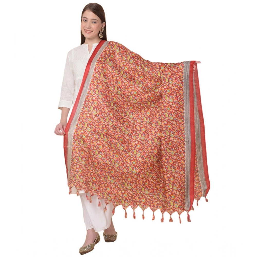 Generic Women's Art Silk Printed Dupatta (Red, Length: 2.25 to 2.50 Mtr) Main image