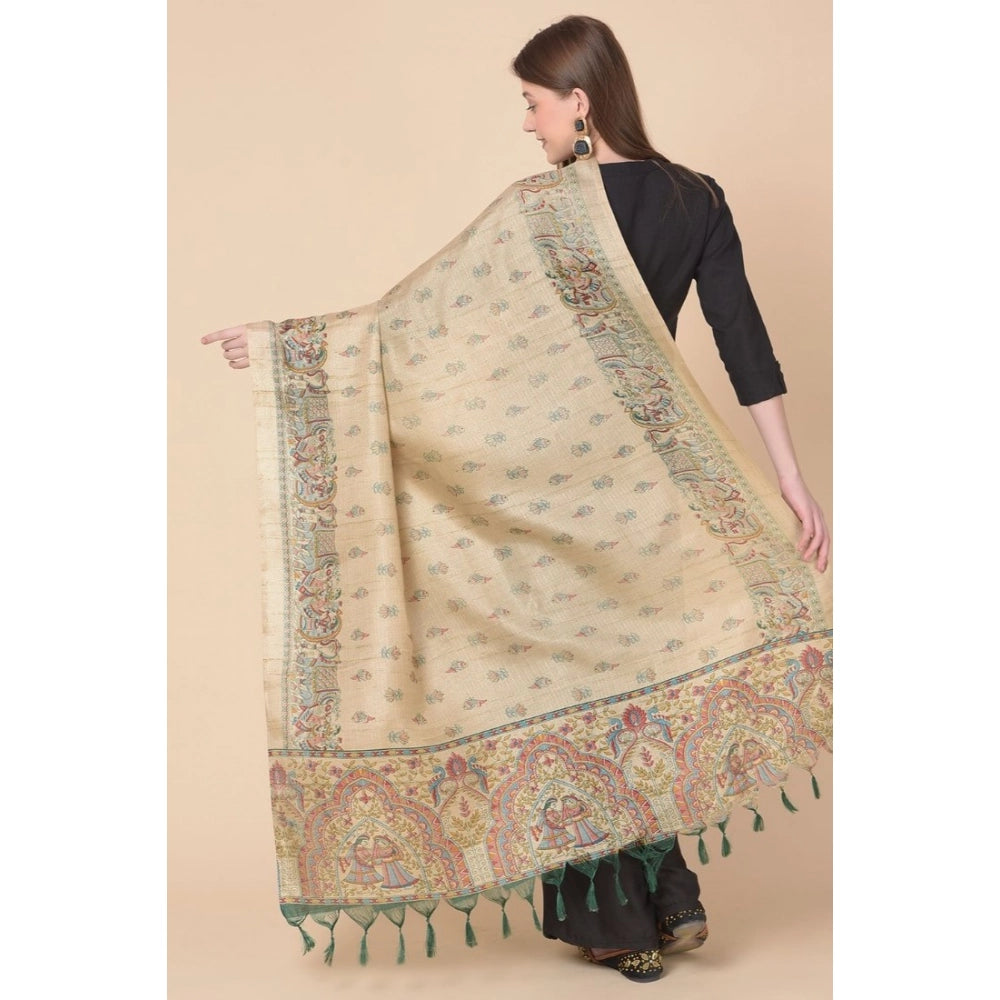 Generic Women's Art Silk Printed Dupatta (Gold, Length: 2.25 to 2.50 Mtr) Secondary image