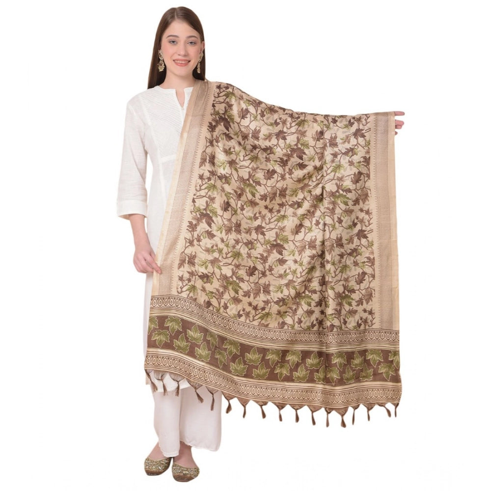 Generic Women's Art Silk Printed Dupatta (Gold, Length: 2.25 to 2.50 Mtr) Main image