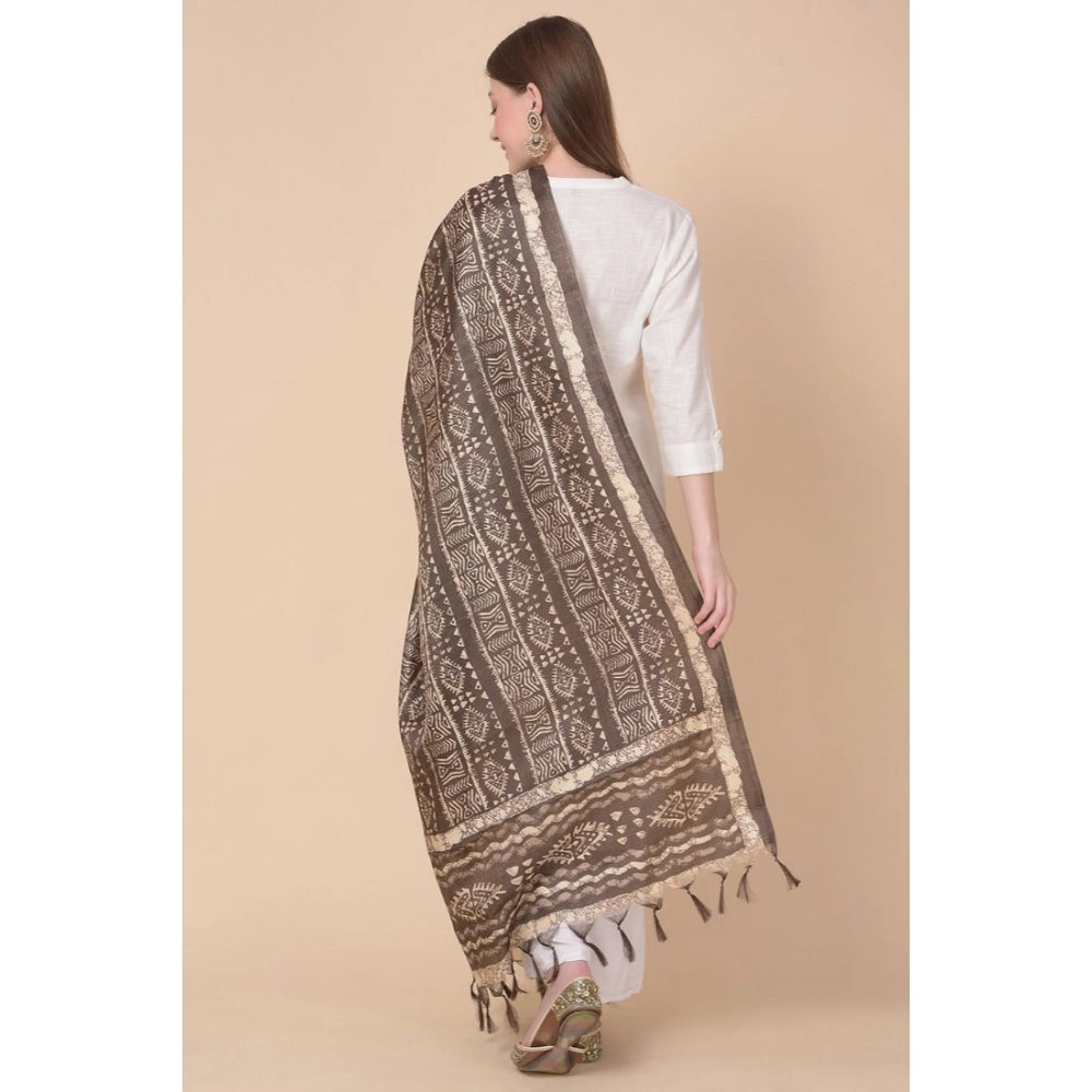 Generic Women's Art Silk Printed Dupatta (Brown, Length: 2.25 to 2.50 Mtr) Secondary image