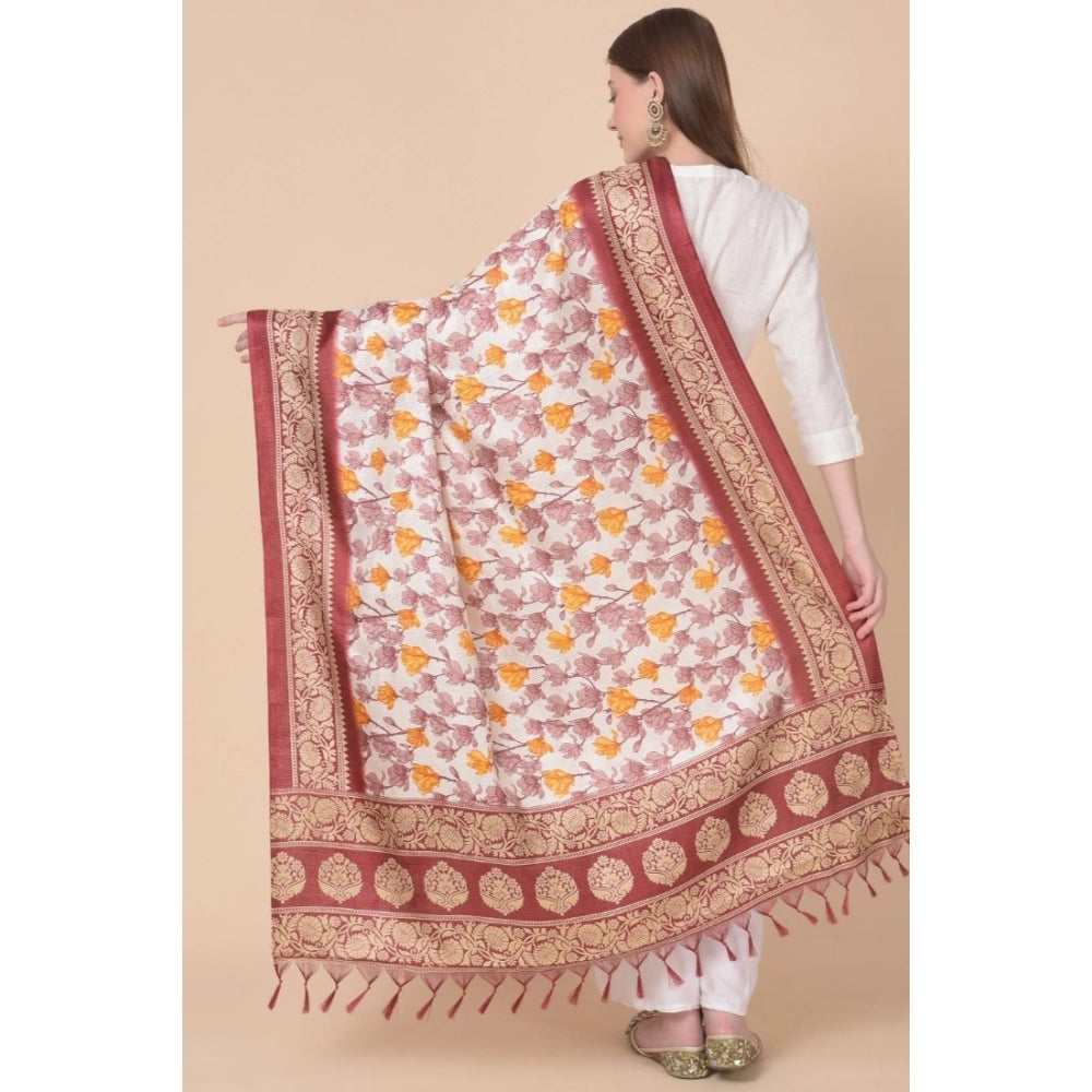 Generic Women's Art Silk Printed Dupatta (Maroon, Length: 2.25 to 2.50 Mtr) Secondary image