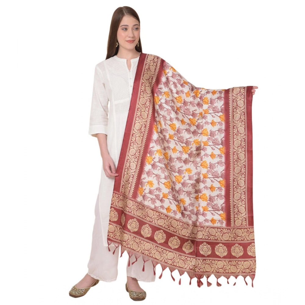 Generic Women's Art Silk Printed Dupatta (Maroon, Length: 2.25 to 2.50 Mtr) Main image