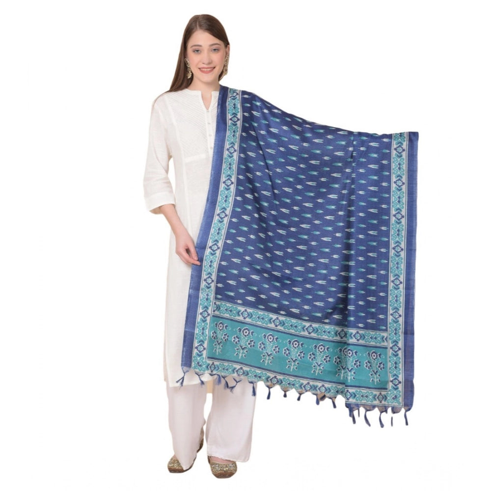 Generic Women's Art Silk Printed Dupatta (Blue, Length: 2.25 to 2.50 Mtr) Main image