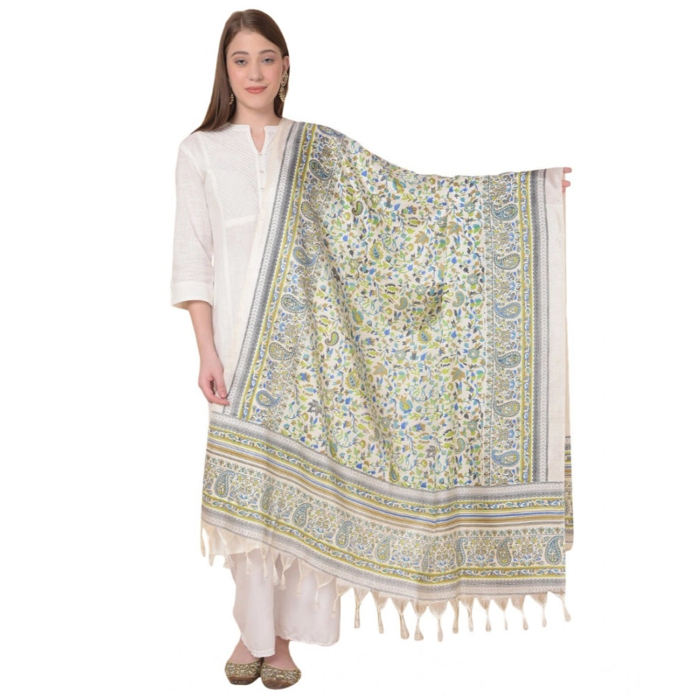 Generic Women's Art Silk Printed Dupatta (Grey, Length: 2.25 to 2.50 Mtr) Main image