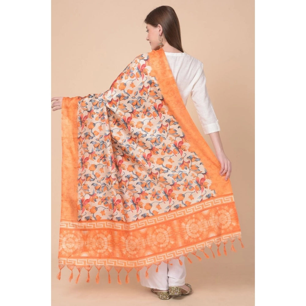 Generic Women's Art Silk Printed Dupatta (Orange, Length: 2.25 to 2.50 Mtr) Secondary image